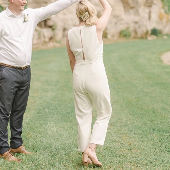 White jumpsuit rehearsal dinner bridal shower bachelorette - Picture 3 of 3